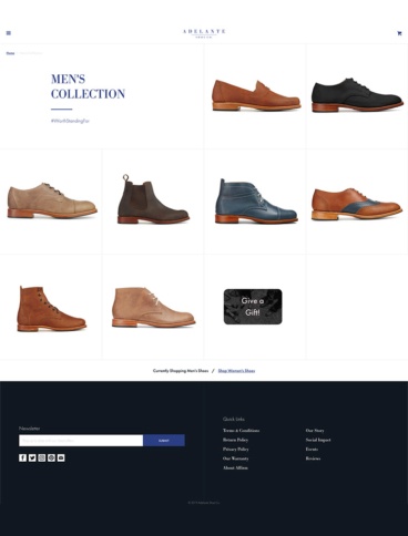 eCommerce website: Adelante Shoe Co.