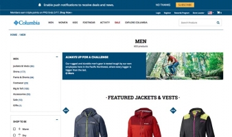 eCommerce website: Columbia