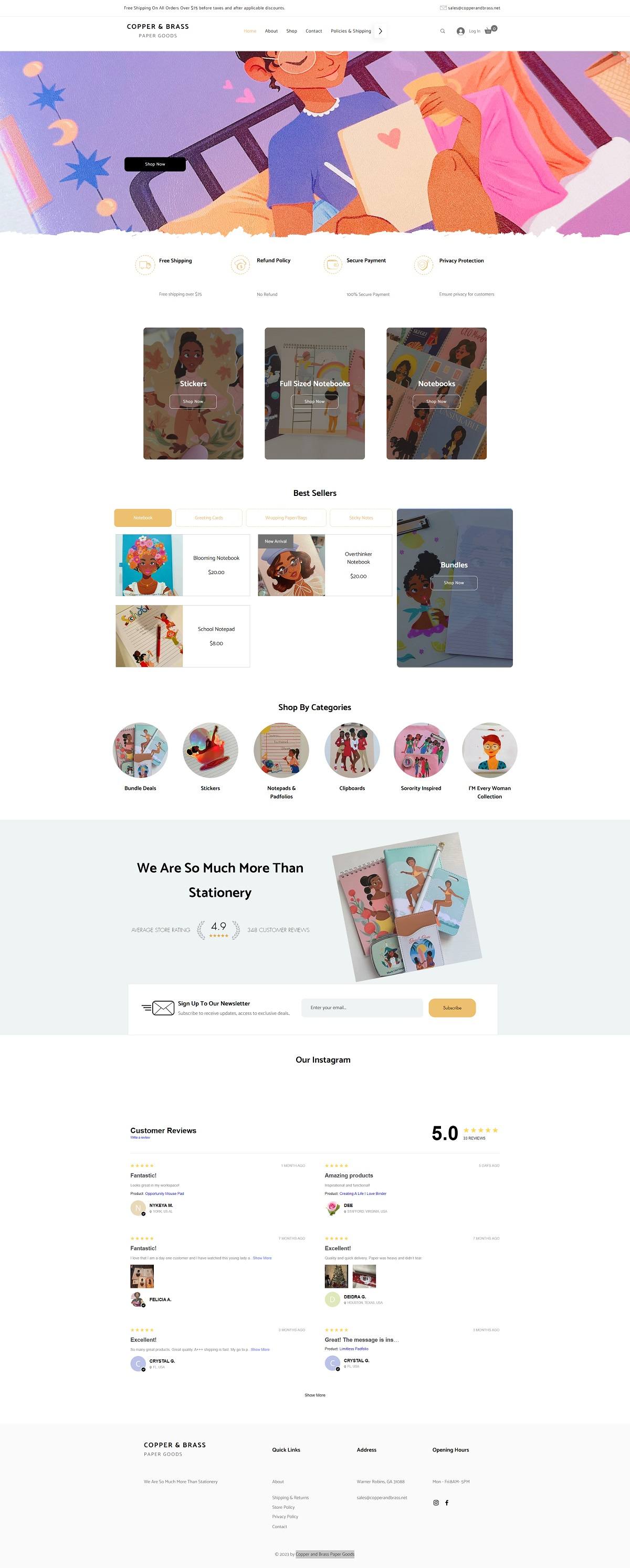 eCommerce website: Copper and Brass Paper Goods