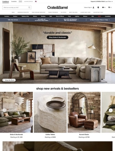 eCommerce website: Crate and Barrel