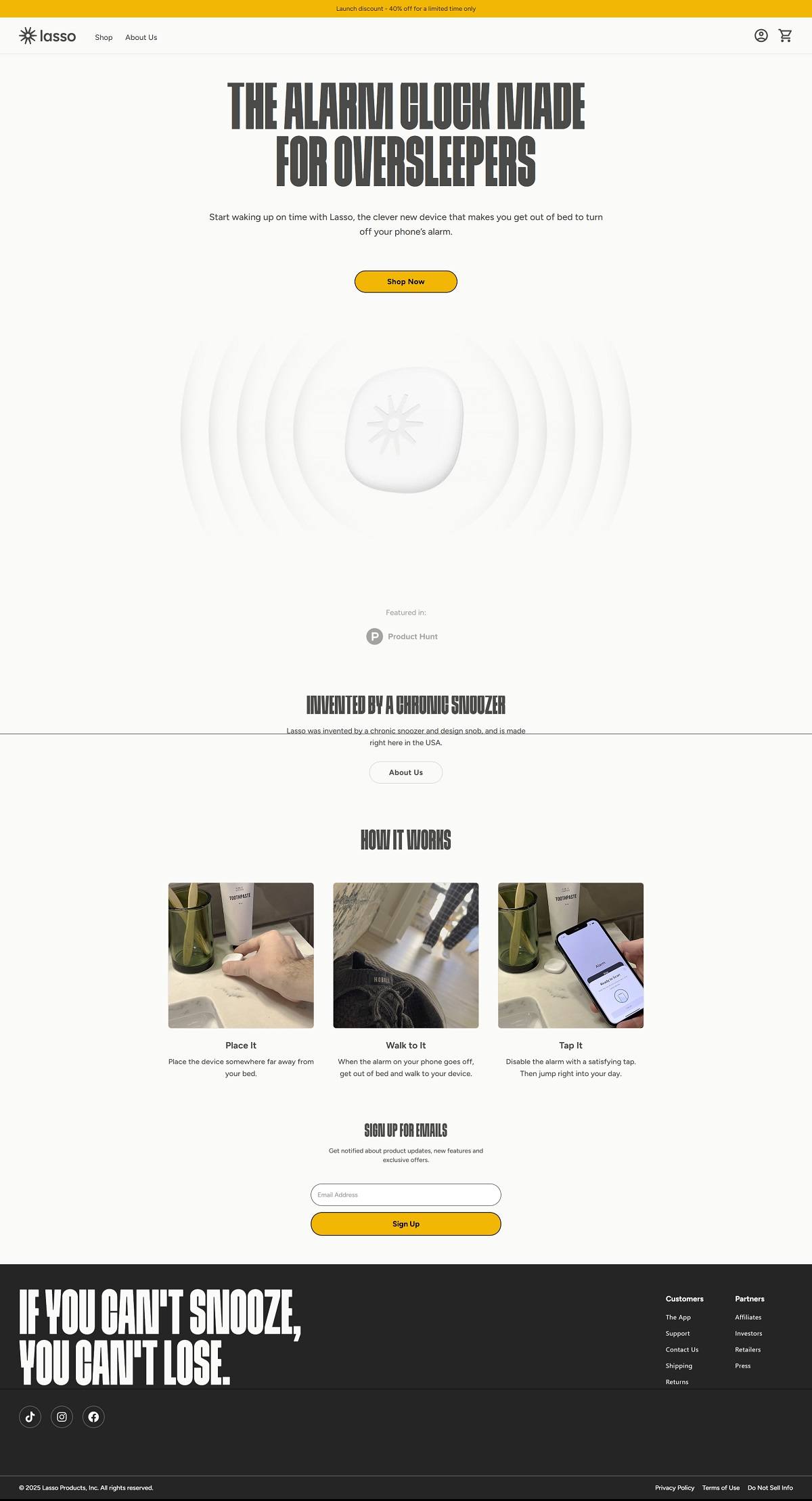 eCommerce website: Lasso Alarm Clock
