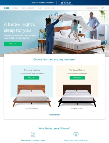 eCommerce website: Leesa