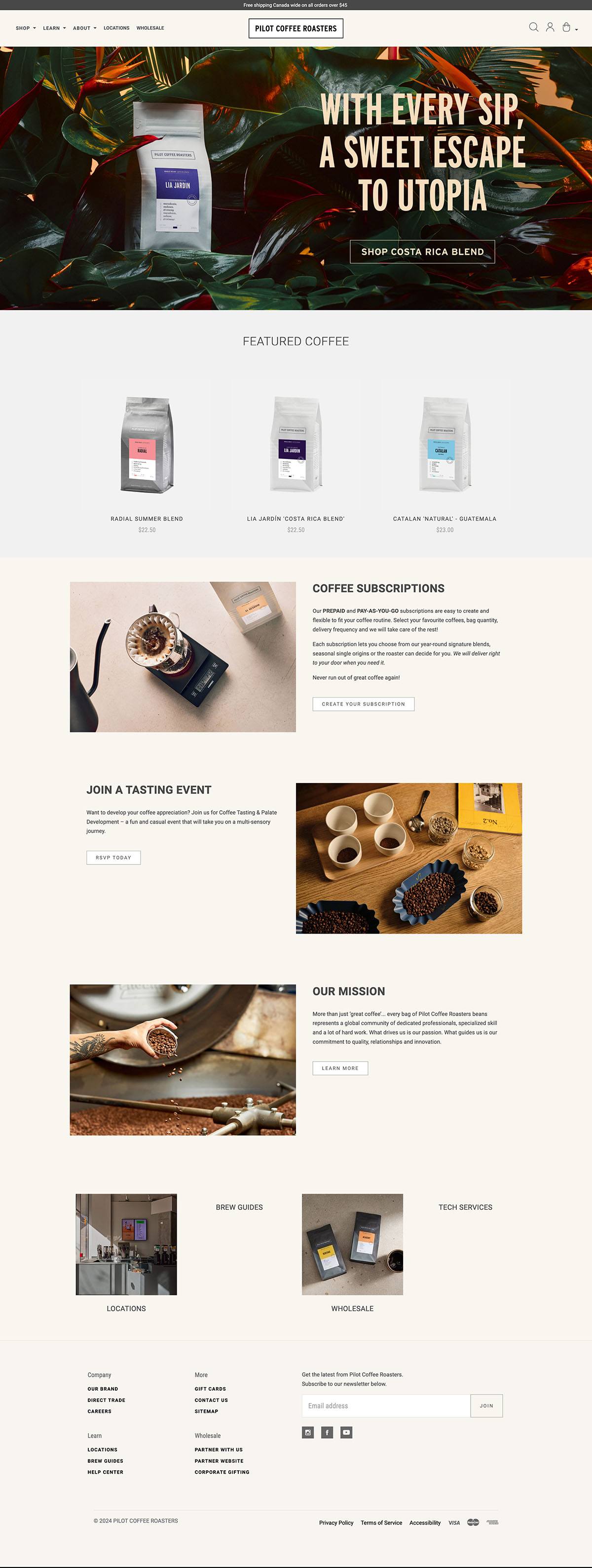 eCommerce website: Pilot Coffee