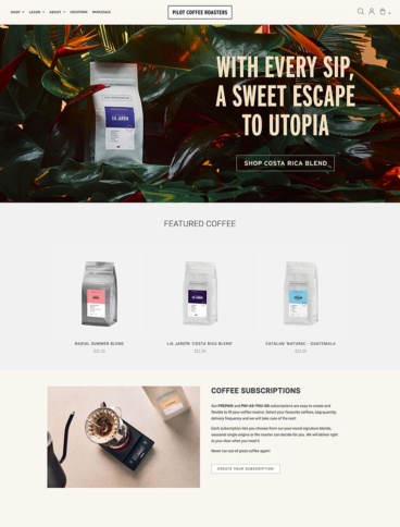 eCommerce website: Pilot Coffee