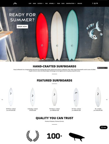 eCommerce website: Rusty Surfboards