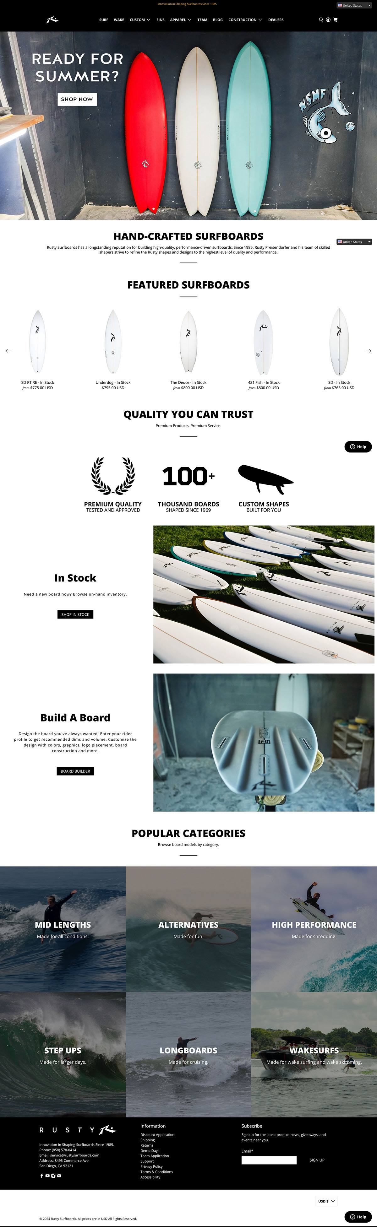 eCommerce website: Rusty Surfboards