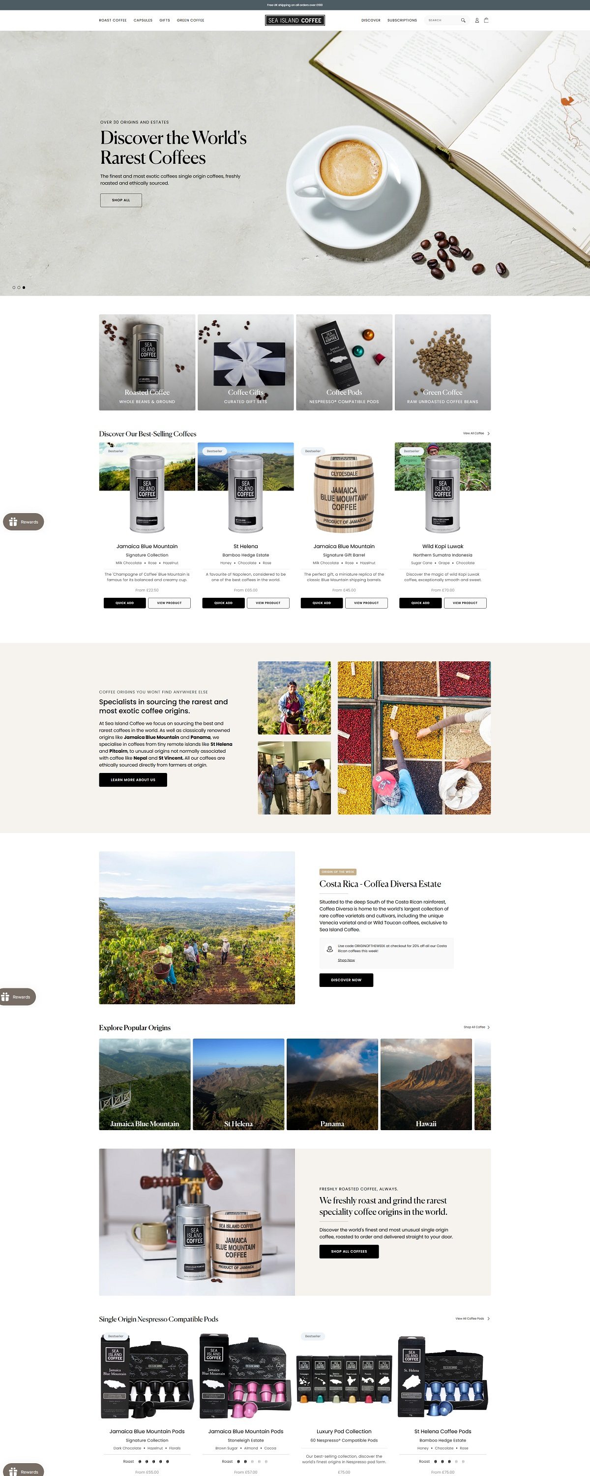 eCommerce website: Sea Island Coffee