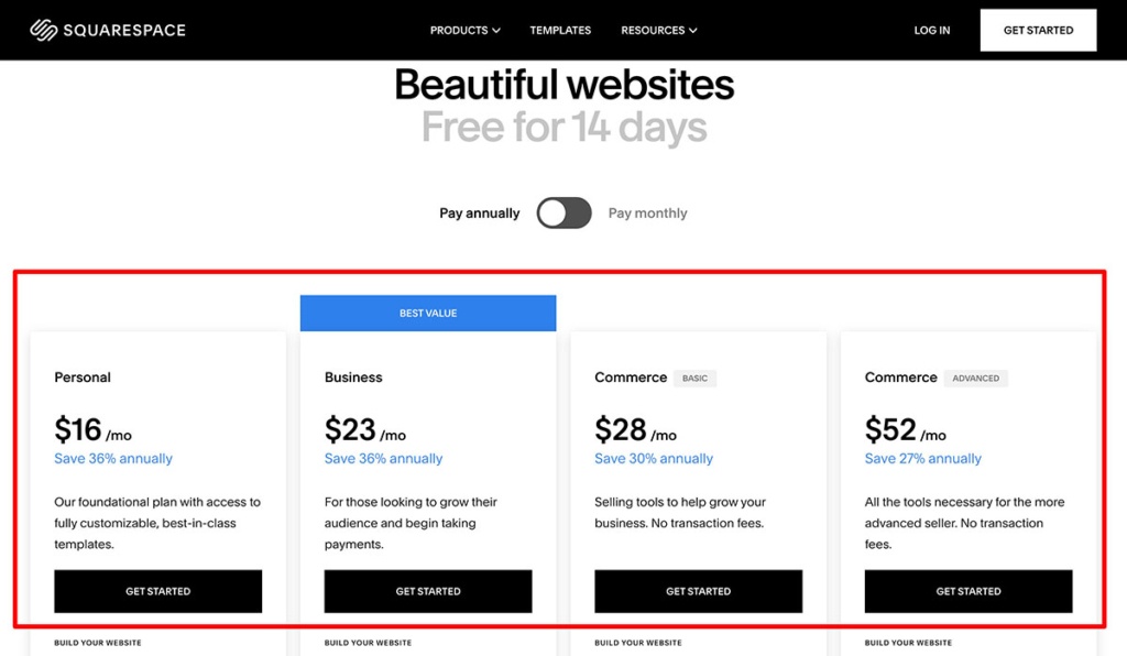 squarespace pricing