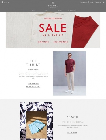 eCommerce website: Sunspel