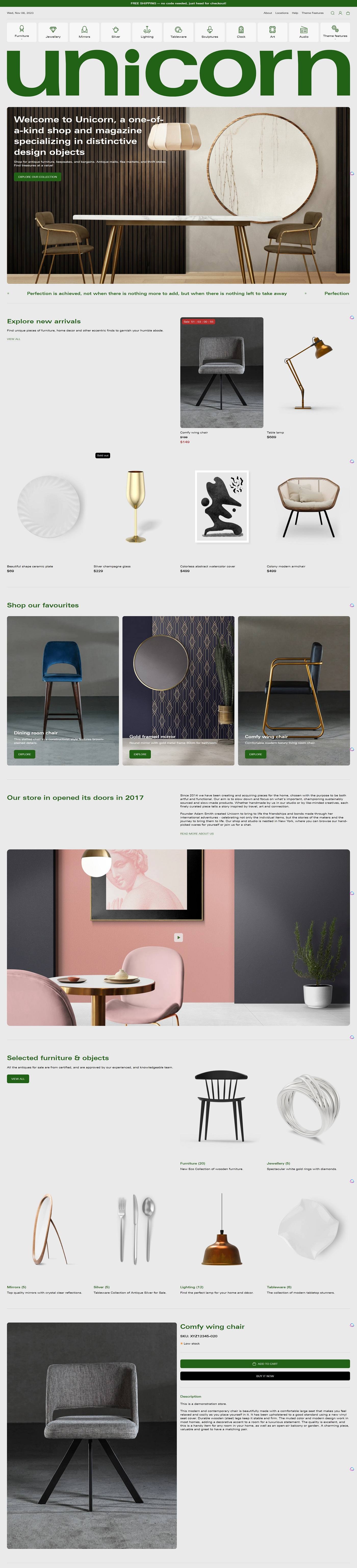 eCommerce website template: Unicorn