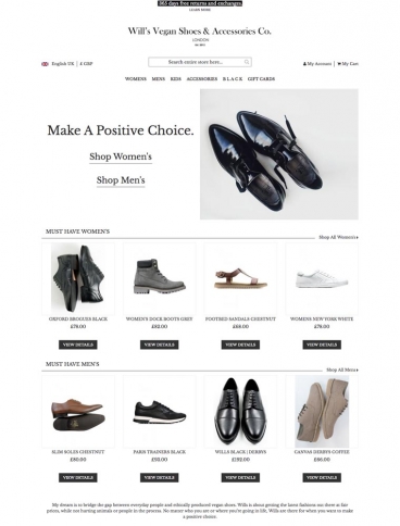 eCommerce website: Wills Vegan Shoes